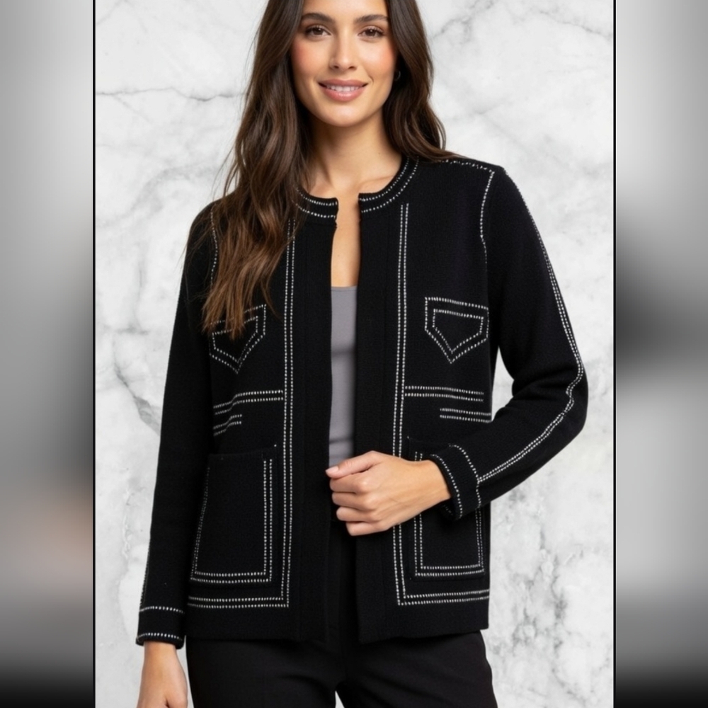 Simply Couture Black Cardigan with White Stitching